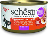 Thunfisch mit Kürbis in Brühe, Ergänzungsnassfutter für Katzen, Originalrezept, 100 % natürlich, 12 Dosen à 70 g
