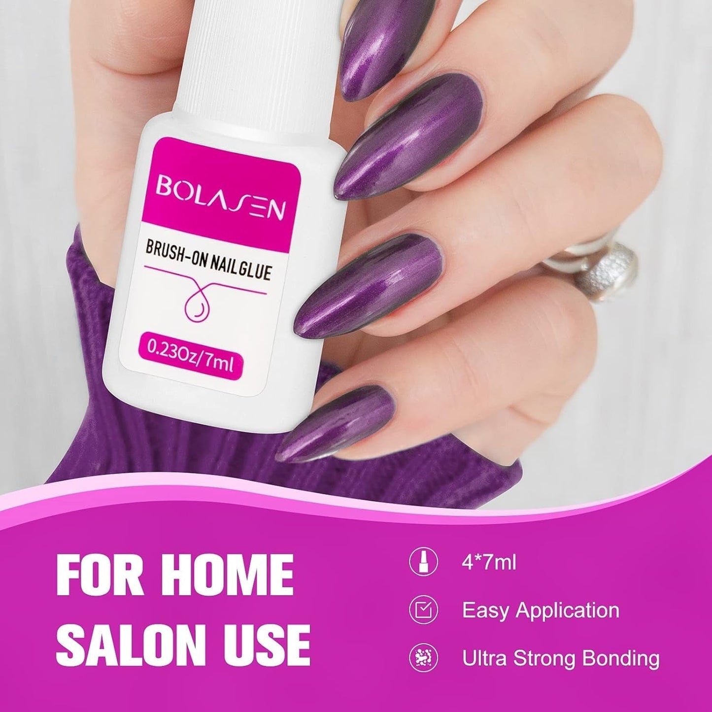 Nagelspitzenkleber, BOLASEN Extra starker Nagelkleber, 4 Stück rissiger Nagelkleber, Nagelkleber, extra starker künstlicher Nagelkleber, Nagelkleber – 4 * 7 ml