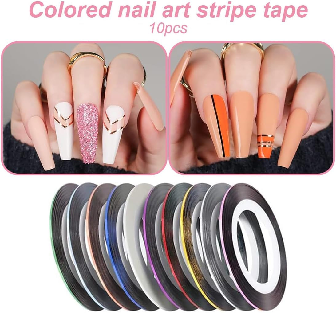 Set mit Nagelaufklebern und Zubehör – 5 Nagelaufkleber, Pinsel, Steine, Zierband, Goldfolie – perfekt für Maniküre und Gelnägel – 50-teiliges Set