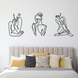 3 Stück minimalistische Frau-Wandkunst aus Metall, moderne Art-Deco-Wandkunst aus Metall, abstrakte Frauenwandkunst, weibliche Einzelstrichzeichnungen zum Aufhängen für das Wohnzimmer (schwarz, modern). Statuetten und Skulpturen Naty Shop
