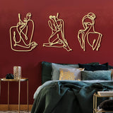 3 Stück minimalistische Frau-Wandkunst aus Metall im Art-Deco-Stil, moderne abstrakte Frau-Wandkunst aus Metall, weibliche Einzelstrichzeichnungen zum Aufhängen für das Wohnzimmer (schwarz, modern), Statuetten und Skulpturen, Naty Shop, Gold, 35 L x 25 B cm