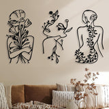 3 Stück minimalistische Frau-Wandkunst aus Metall, moderne Art-Deco-Wandkunst aus Metall, abstrakte Frau-Wandkunst, weibliche Einzelstrichzeichnungen zum Aufhängen für das Wohnzimmer (schwarz, modern). Statuetten und Skulpturen, Naty Shop Black Plant