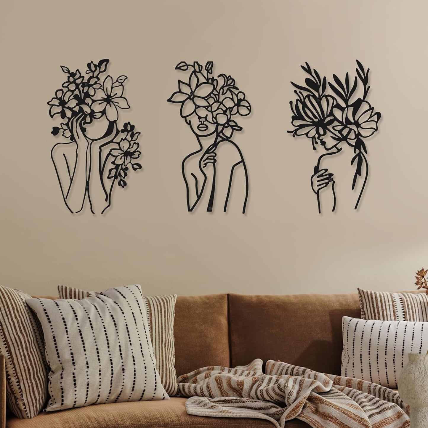 3 Stück Metall, minimalistische Frau, Wandkunst, Deko, modernes Metall, abstrakte Frau, Wandkunst, weibliche Einzelstrichzeichnungen zum Aufhängen für Wohnzimmer (schwarz, modern), Statuetten und Skulpturen, Naty Shop, lebendiges Schwarz