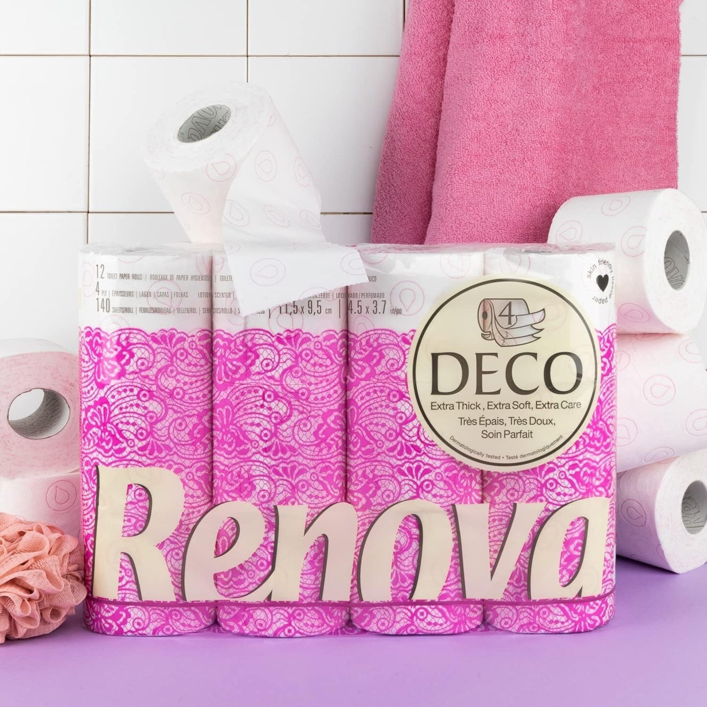 Toilettenpapier Renova 4 Schichten weiß dekoriert duftend – 12 Rollen Rolle Blanco Decorado Perfumado