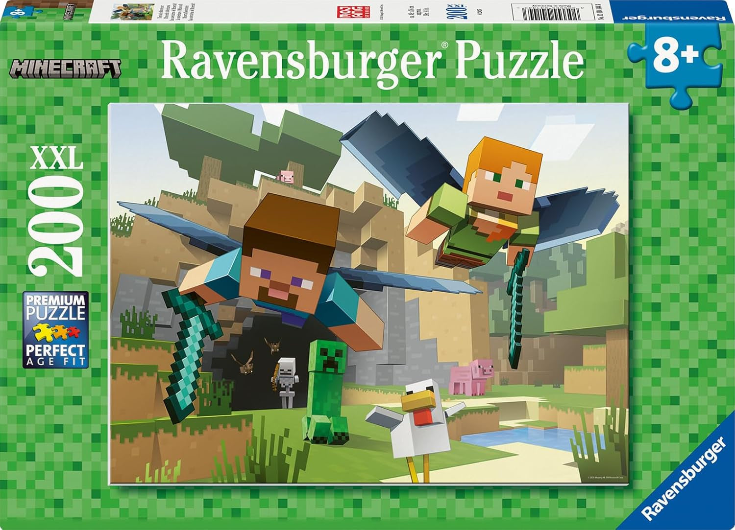 Ravensburger Kinderpuzzle – 12004144 – Minecraft – 200 Teile Minecraft-Puzzle für Kinder ab 8 Jahren im XXL-Format Minecraft-Geschenke Puzzle Naty Shop Standardtitel