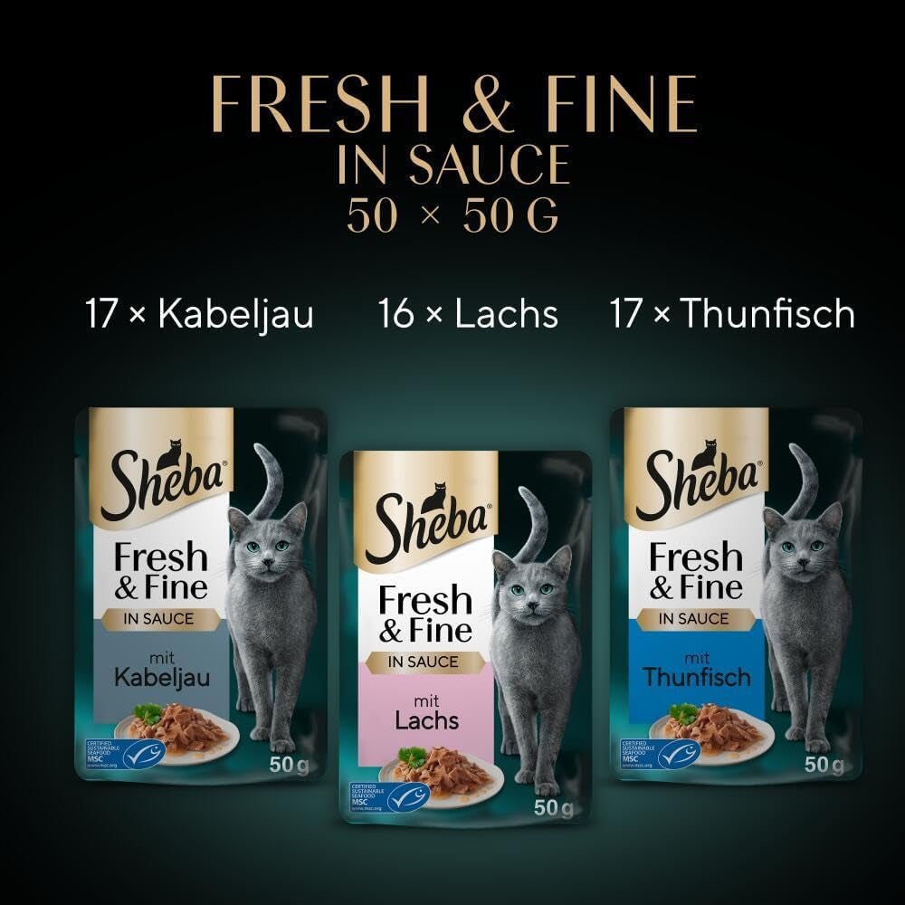 Sheba CATCARE Bag Wet Fresh & FINE (Fisch) Stücke in Soße, Erwachsene, 50 g, Multipack Standard