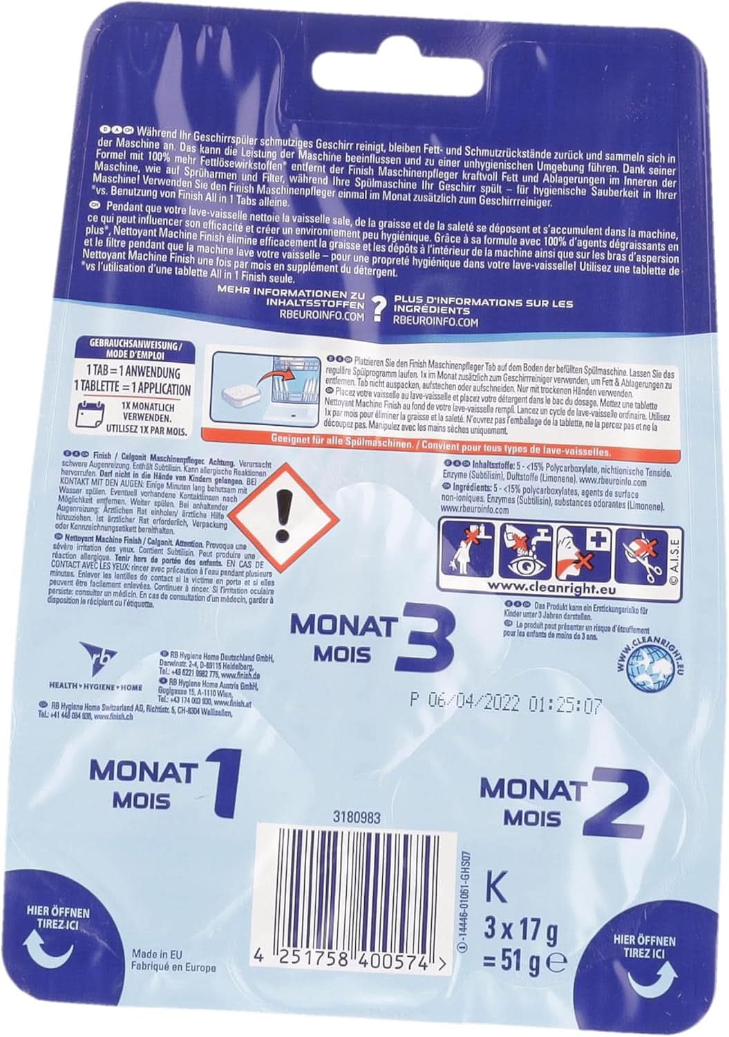 Finish Machine Cleaner Tabs – Spülmaschinentabs gegen Schmutz und Fett in der Spülmaschine, 3 Tabletten Naty Shop