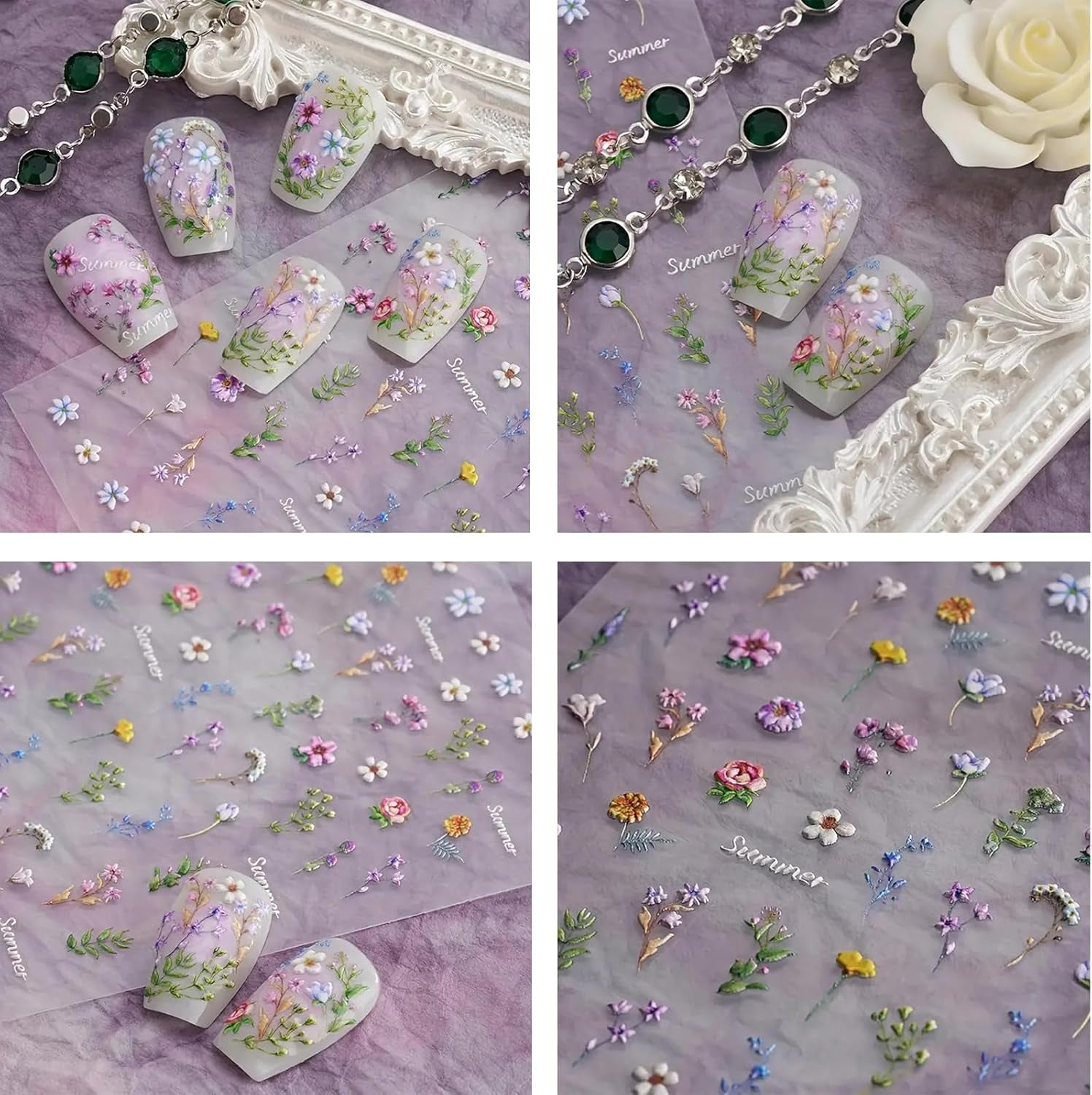 Nagelsticker Set - Selbstklebende Nagelaufkleber, Nageldesign Zubehör, Nail Art, Nagelaufkleber Für Fingernägel, Blumen Nagelsticker, Nagel Deko