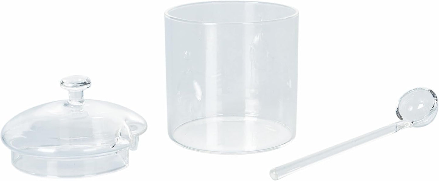300 ml transparentes Borosilikatglas mit Deckel und Löffel „Good Morning“.