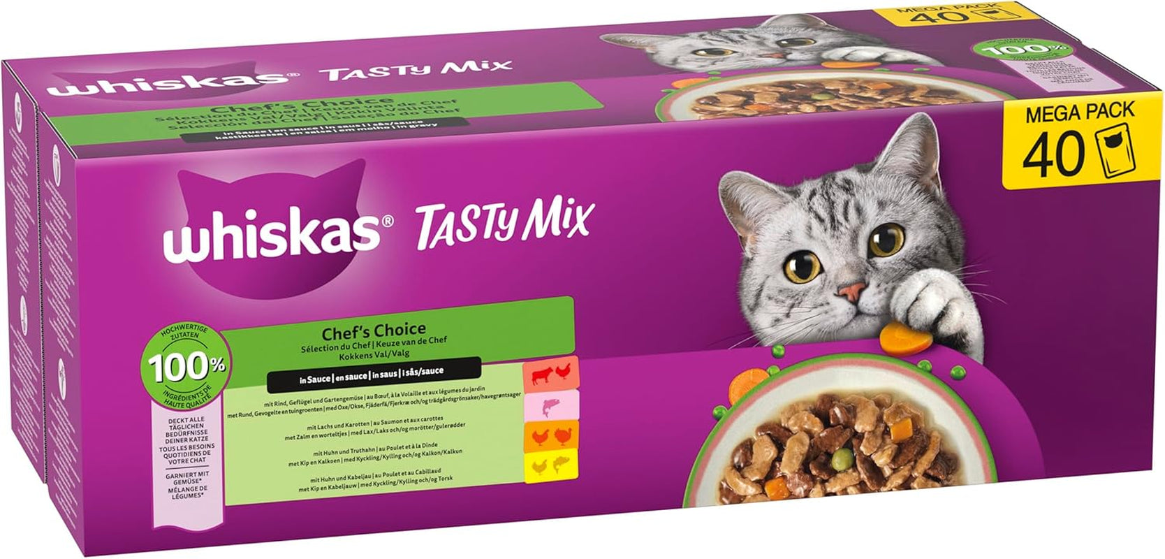 WHISKAS TASTY MIX Nassfutter in Sauce für Katzen 40 x 85g Chef's Choice