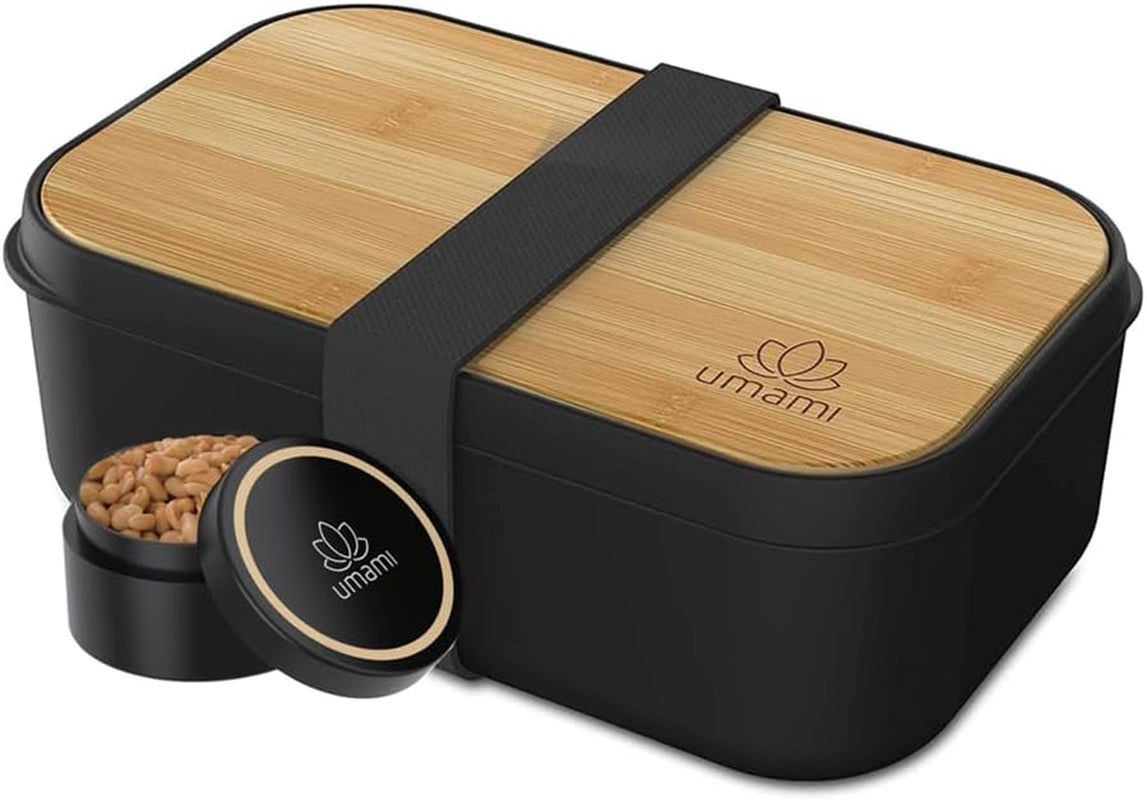 Umami Lunchbox für Erwachsene, auslaufsichere stapelbare Bento-Box mit 4 Besteck und Fächern, Lunchbox für Erwachsene, To-Go-Salatbehälter, Picknick-/Büro-Lunchbox, Anthrazit, 1500 ml
