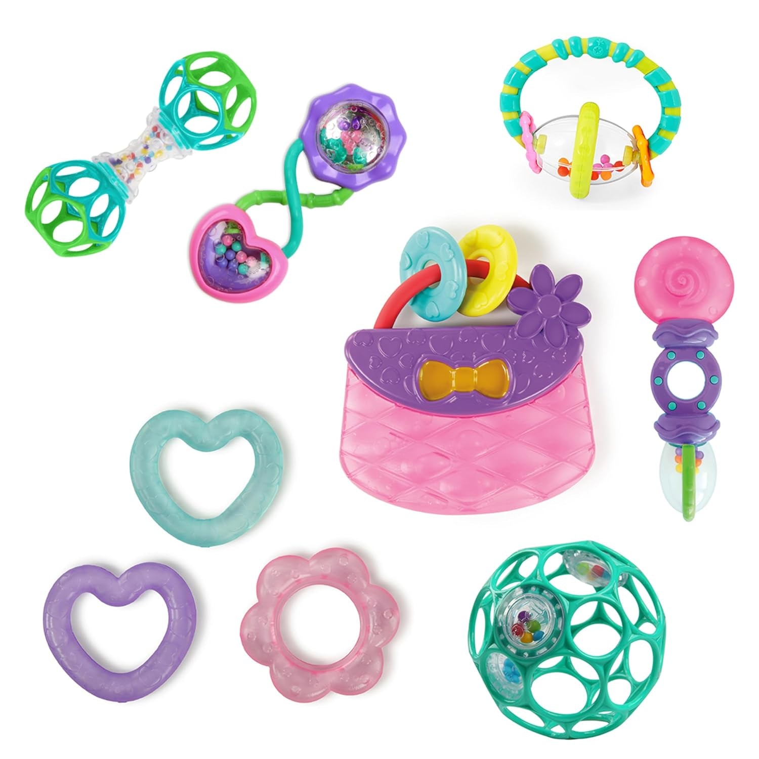 Bright Starts Little Shakers 6-teiliges Geschenkset – Babyrasseln und Beißringe, BPA-frei, leicht zu fangen, Unisex für Neugeborene+