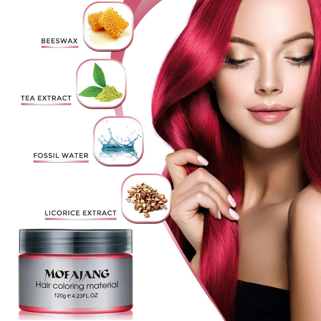 Temporäre Haarfarbe, 4,23 Unzen, Farbwachs für Männer und Frauen, waschbar, natürliche Farbe, Pomade, sofortige Haarfarbe für Party, Cosplay, Halloween (rot), Naty Shop Haarfärbemittel