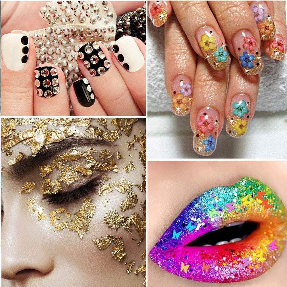 Kalolary Getrocknete Blumen für Nägel, Schmetterlings-Pailletten, Nagellack, Folie, Nagelaufkleber, Pinzette, Nagelsteine, Nagel-Strasssteine, Bleistift für 3D-Nageldesign, DIY-Dekorationen
