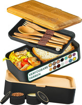 Umami-Lunchbox für Erwachsene, stapelbare Bento-Box mit 4 Besteck und Fächern, Lunchbox für Erwachsene, To-go-Salatbehälter, Picknick-/Büro-Lunchbox, Anthrazitgrau, 1500 ml. Naty Shop Lebensmittelaufbewahrungsboxen Black Tan L – 1200 ml