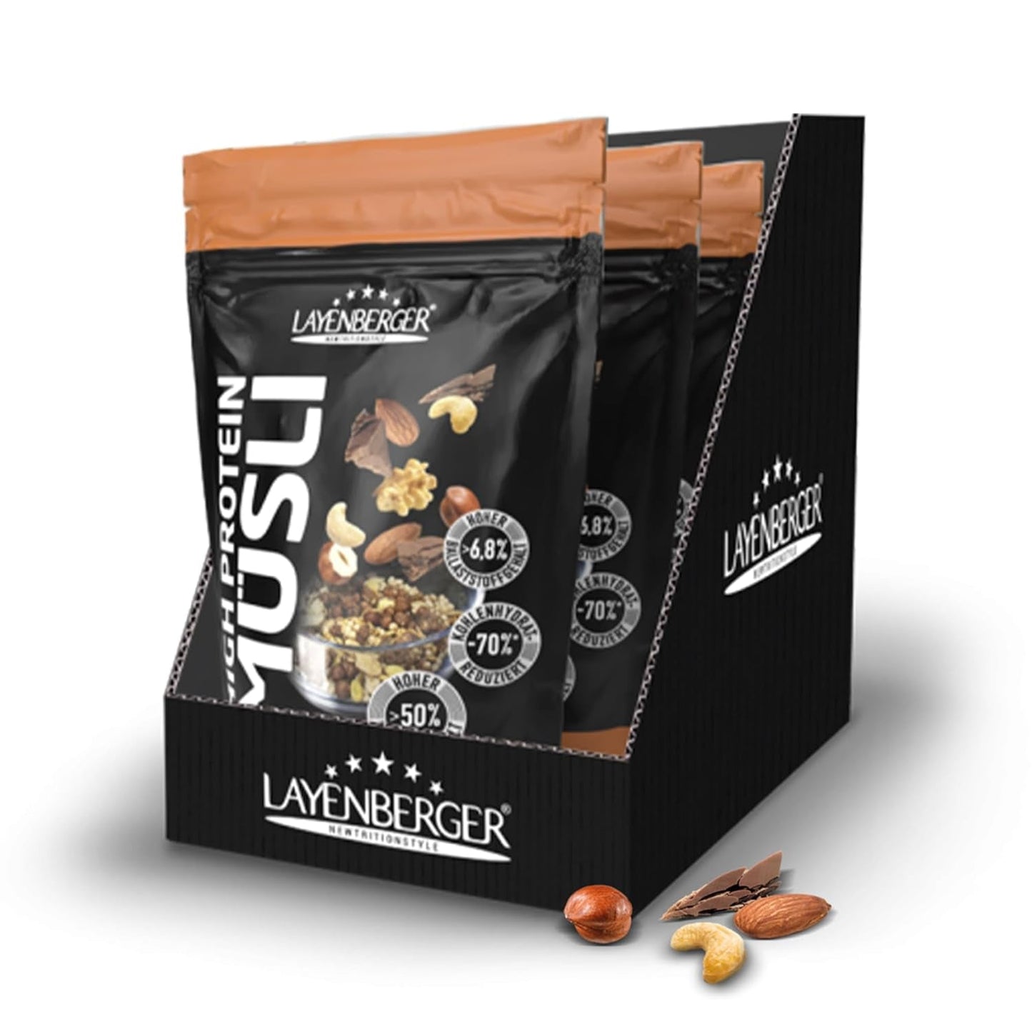 Layenberger 3K High Protein Müsli, 50% Eiweiß und 18% Kohlenhydrate - Einzelpackung (1X 390 G) - Schoko-Nuss Cereale Naty Shop 1,17 Kg (1Er Packung) Schoko-Nuss
