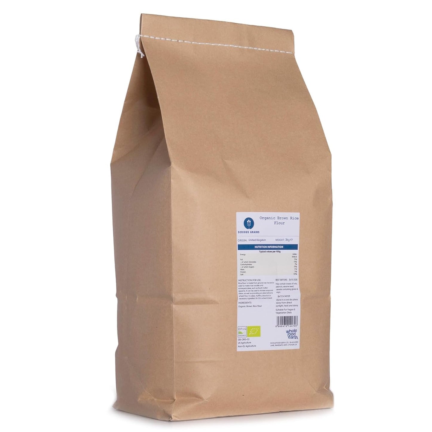 Wholefood Earth Bio-Naturreismehl – ​​3 kg | Steinboden | GVO-frei | Bio-zertifiziert
