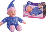 Simba 105010010 – Laura Little Star Weichkörperpuppe in einem süßen Kleid und leuchtender Mond- und Sternenmütze, 20 cm, leuchtende Babypuppe ab 12 Monaten