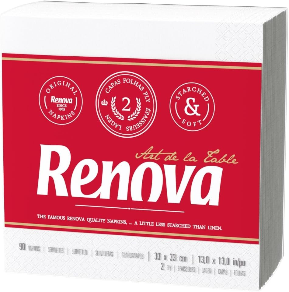 Renova Papierservietten, weißer Tisch-Cocktail-Stil – 90 Servietten (2 Stück)