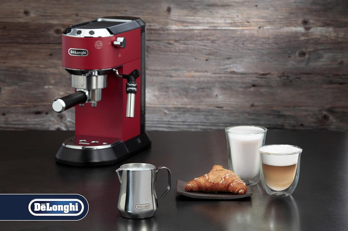 De'Longhi Milk Pitcher DLSC060, Milchkännchen zum manuellen Aufschäumen, ergonomischer Griff, Fassungsvermögen 350 ml, Edelstahl