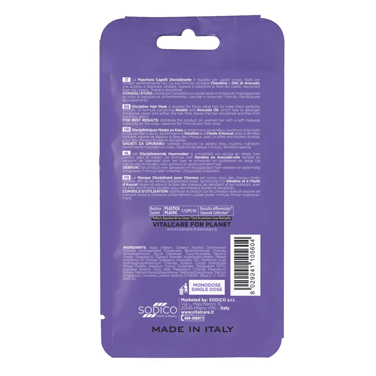 | PRO Smooth – Disziplinierende Haarmaske für lockiges, widerspenstiges und schwer zu glättendes Haar mit Keratin und Avocadoöl, 25 ml Naty Shop Haarmaske