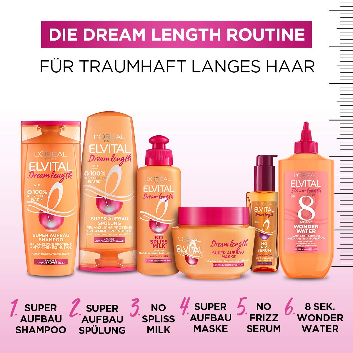 L'Oréal Paris Elvital Anti Spliss Haarmaske für langes, strapaziertes Haar, Intensive Ausspülbehandlung, Mit pflanzlichen Vitaminen und Rizinusöl, Dream Length Super Build-up Mask, 1 x 300 ml Naty Shop Haarmaske