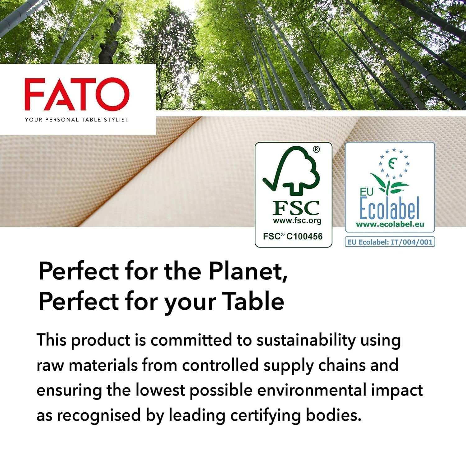 Fato – Natürliche 4-fach gefaltete Einweg-Papierservietten, umweltfreundlich, 40 Stück, Größe 38 x 38, 2-lagig, 100 % Recyclingpapier