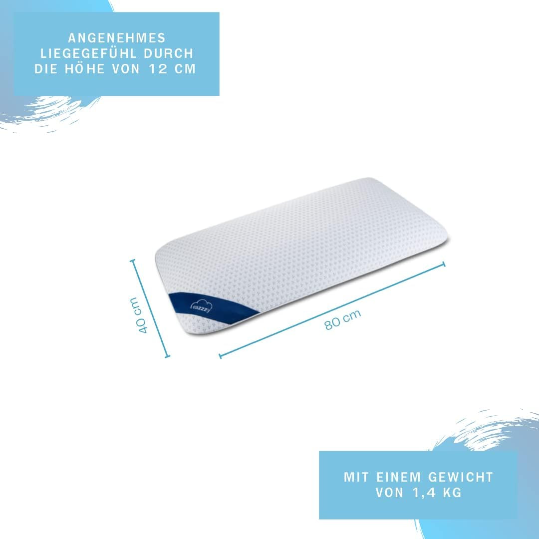 Genius Eazzzy Schaumstoffkissen 40X80 cm Höhe 10 cm – Nackenstützkissen mit 2 Härtegraden + kühlendem Gelschaum – Schlafkissen für Seiten-, Rücken- und Bauchschläfer gegen Nackenschmerzen, Polyester Naty Shop Standardkissen