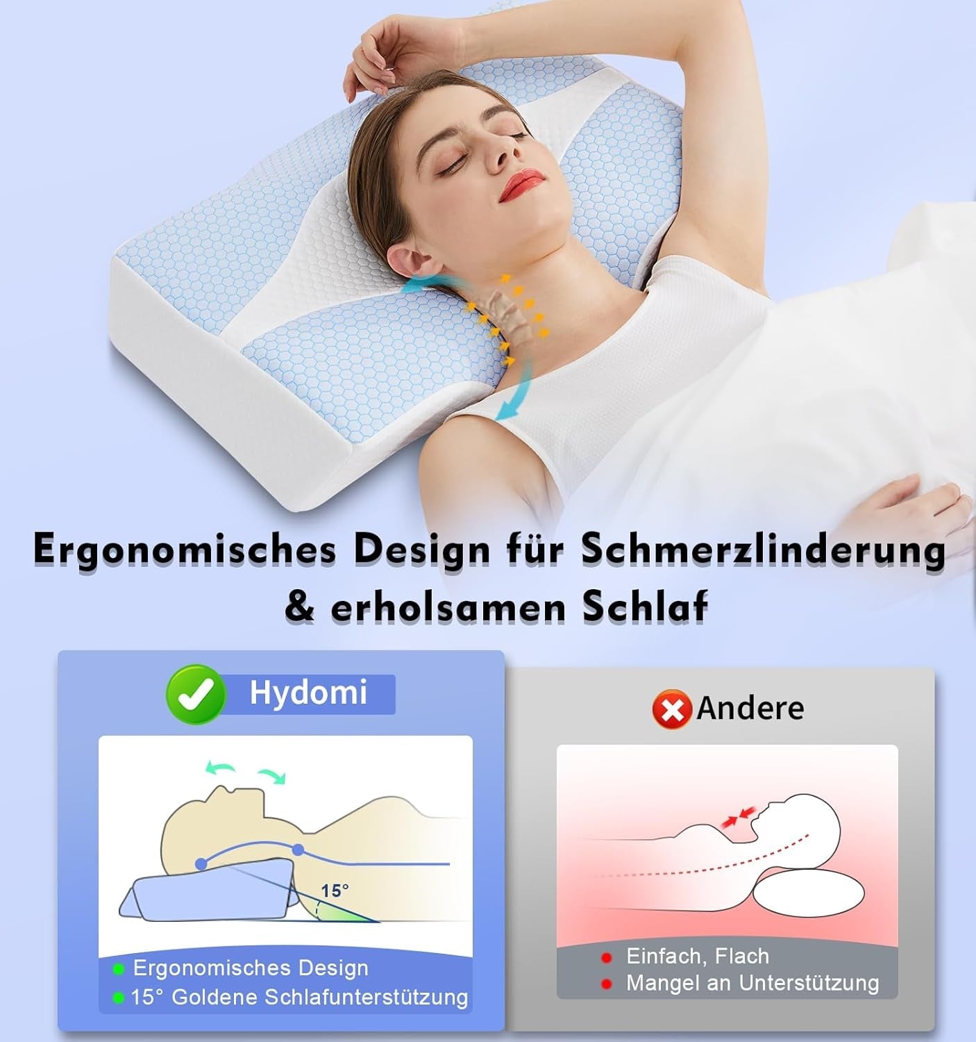 Nackenkissen aus Memory-Schaum, ergonomisches orthopädisches Kissen für Nacken- und Schulterschmerzen – kühlendes Schlafkissen für Seiten-, Rücken- und Bauchschläfer mit Nackenstütze, orthopädische Halskissen von Naty Shop