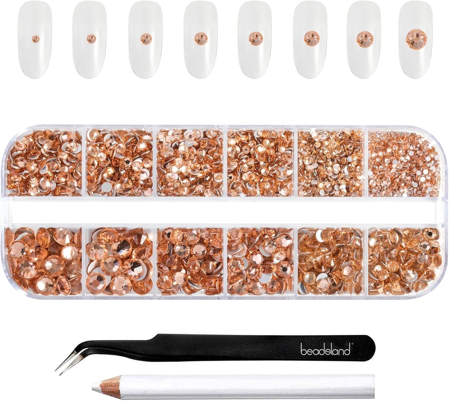 Beadsland 2500 Stück Glas Nailart Strasssteine ​​​​Kristall Flatback Edelsteine ​​​​Runde, ​​Für Handwerk Gemischt 8 Größen SS4 ~ SS30 Mit Picking Pinzette Und Stift (Kristall Weiß)