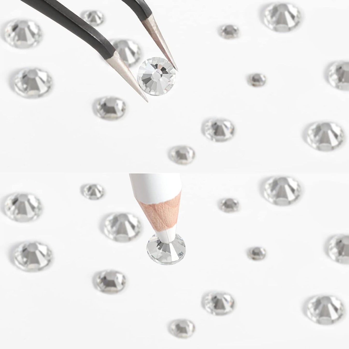 Beadsland 2500 Stück Glas Nailart Strasssteine ​​​​Kristall Flatback Edelsteine ​​​​Runde, ​​Für Handwerk Gemischt 8 Größen SS4 ~ SS30 Mit Picking Pinzette Und Stift (Kristall Weiß)