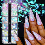 JMEOWIO Nagelglitzer, 12 Gitter, Meerjungfrau, Nagelkunst, Dekoration, Zubehör, Nageldesign