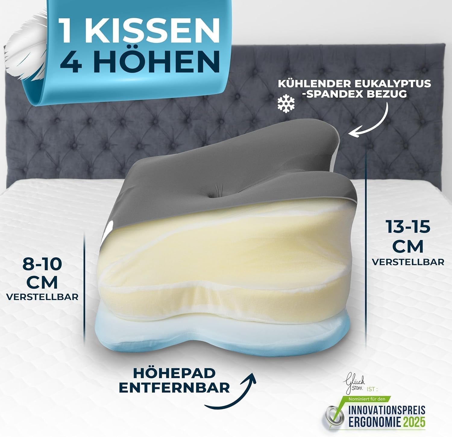 Orthopädisches Kissen [Nominiert für den Innovationspreis Ergonomie] Nackenschmerzkissen aus Memory-Schaum | Nackenstützkissen Ergonomisches Nackenrollen-Seitenschlafkissen Grau Orthopädische Nackenkissen Naty Shop