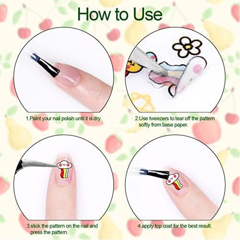 Niedliche Nagelaufkleber für Kinder, 20 Blatt, 3D-Nagelaufkleber, die im Dunkeln leuchten, Blumen, bunte Nagelkunstdekorationen, Nagelaufkleber, selbstklebende Aufkleber, DIY-Dekorationszubehör