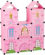 Relaxdays Modulregal für Kinderzimmer, Prinzessinnenschloss-Design, Kunststoff, DIY-Schrank mit Türen, HL: 128 x 110 x 37 cm, rosa