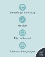 Keramikgeschirrset für 6 Personen, Hygge, 24-teilig. TESTSIEGER Verträumtes skandinavisches Steingut-Geschirr-Set mit Schüssel und Teller für 6 Pure Living-Geschirrsets in Graublau