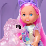 Simba Evi Love Einhorn-Spielpuppe trägt ein süßes Einhornkleid mit passendem Stirnband, inklusive Einhorn mit Stall, Äpfeln und einer Trinkflasche, 12 cm, ab 3 Jahren