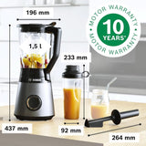 Bosch Standmixer Vitapower Serie 4 MMB6174SN, Verbesserte Version, Hochwertige Edelstahl-Klingen, 1.5L Glasbehälter, 0.6L To-Go-Flasche, Spülmaschinenfeste Teile, 30.000 U/Min, 1200 W, Silver Kitchen Naty Shop