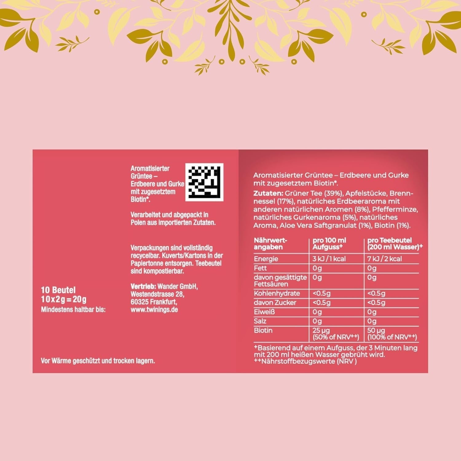 Twinings GLOW Aloe Vera & Brennnessel-Grüntee mit Biotin – Kräuterteemischung für natürliche Haut- und Haarpflege, 12er-Pack (je 10 Beutel)