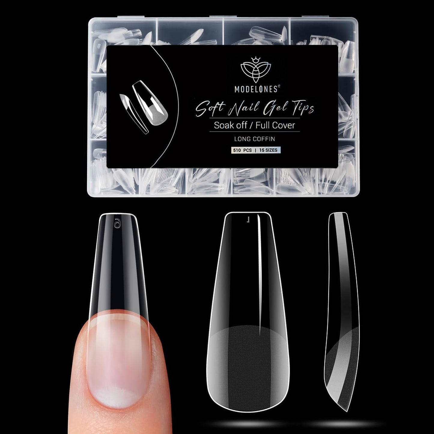 Modelones Nagelspitzen 510 Stück – Full-Cover-Nagelspitzen-Set, Gel-Spitzen-Set, vorpolierte PMMA-Harz-Nagelspitzen, künstliche Nägel zum Aufkleben von Nagelkunst-DIY, kurzes Squoval