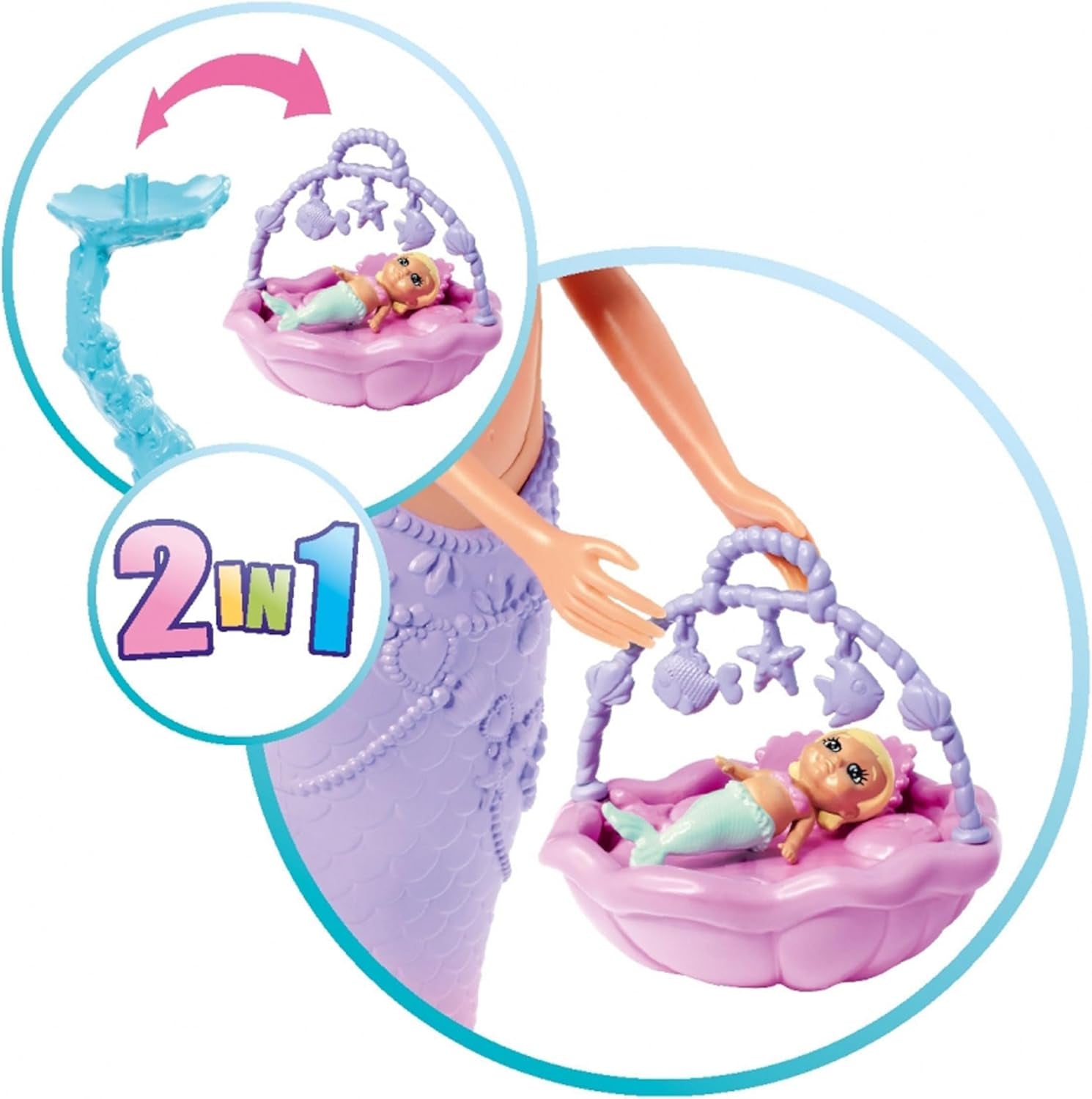 Simba 105733524 – Steffi Love Mermaid Family Schwangere Meerjungfrau Kevin Puppe mit Babybett, 29 cm, Modepuppen, Spielpuppen für 3 Jahre und älter