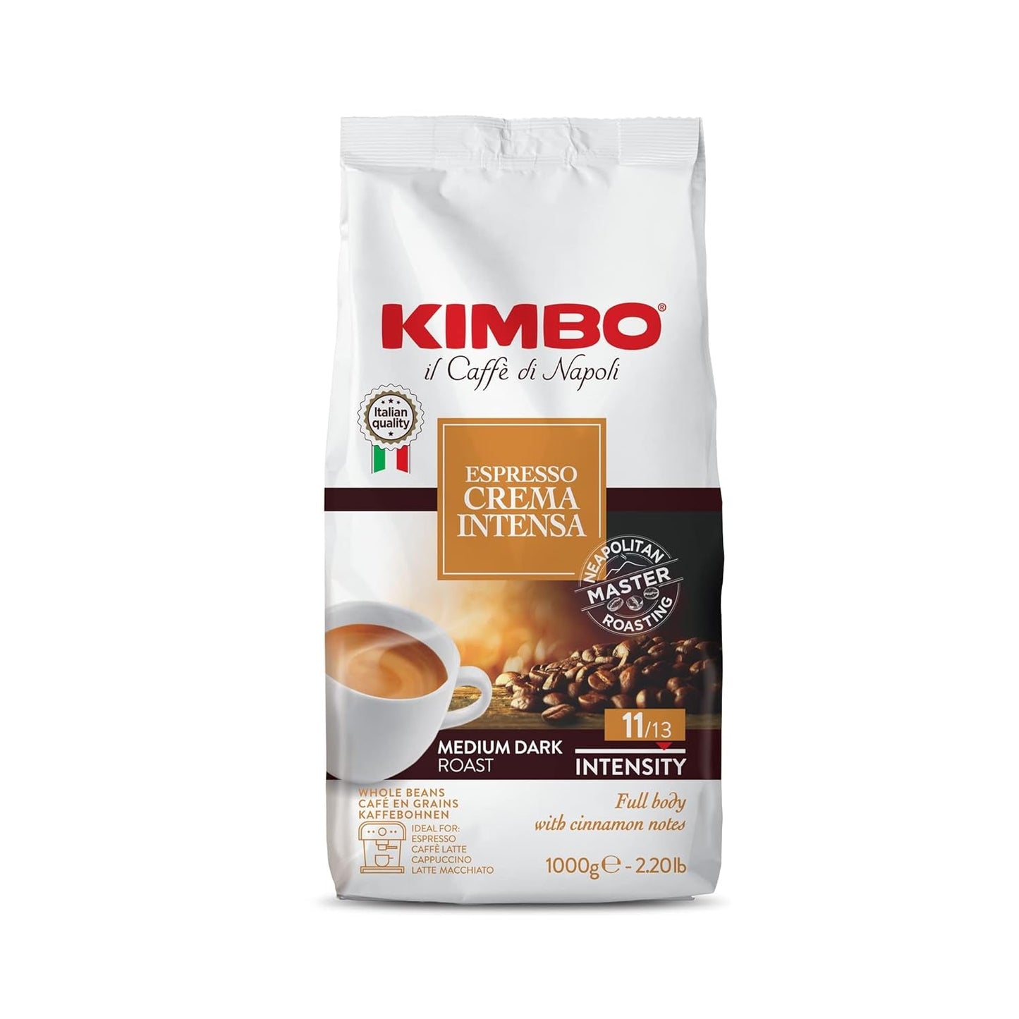 Espresso Crema Intesa, 6 Kaffeebohnen x 1 kg, vollmundige und intensive Mischung, Intensität 11/13, mittlere Röstung, 6 Packungen à 1 kg
