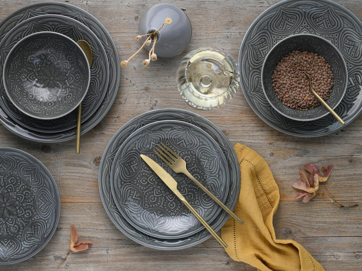 CreaTable, 21627, Serie Orient Mandala, 18-teiliges Tafelservice, Tellerset aus Porzellan, spülmaschinen- und mikrowellengeeignet, hergestellt in Europa