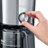 SEVERIN Espressomaschine „TypeSwitch“ mit Glaskaraffe und Timer, AromaSwitch zur Auswahl von 2 Brühoptionen, Digitaluhr mit Timerfunktion, für bis zu 10 Tassen, 1000 W, Edelstahl gebürstet-schwarz, KA 4826