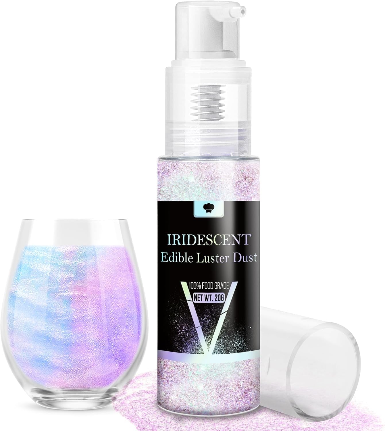 Essbares Glitzerspray-Set – 20 g schillernder Glitzerstaub für Getränke, Champagner, Kuchen – essbare metallische Lebensmittelfarbe für Cocktails, Wein, Likör, Backen, Kuchen