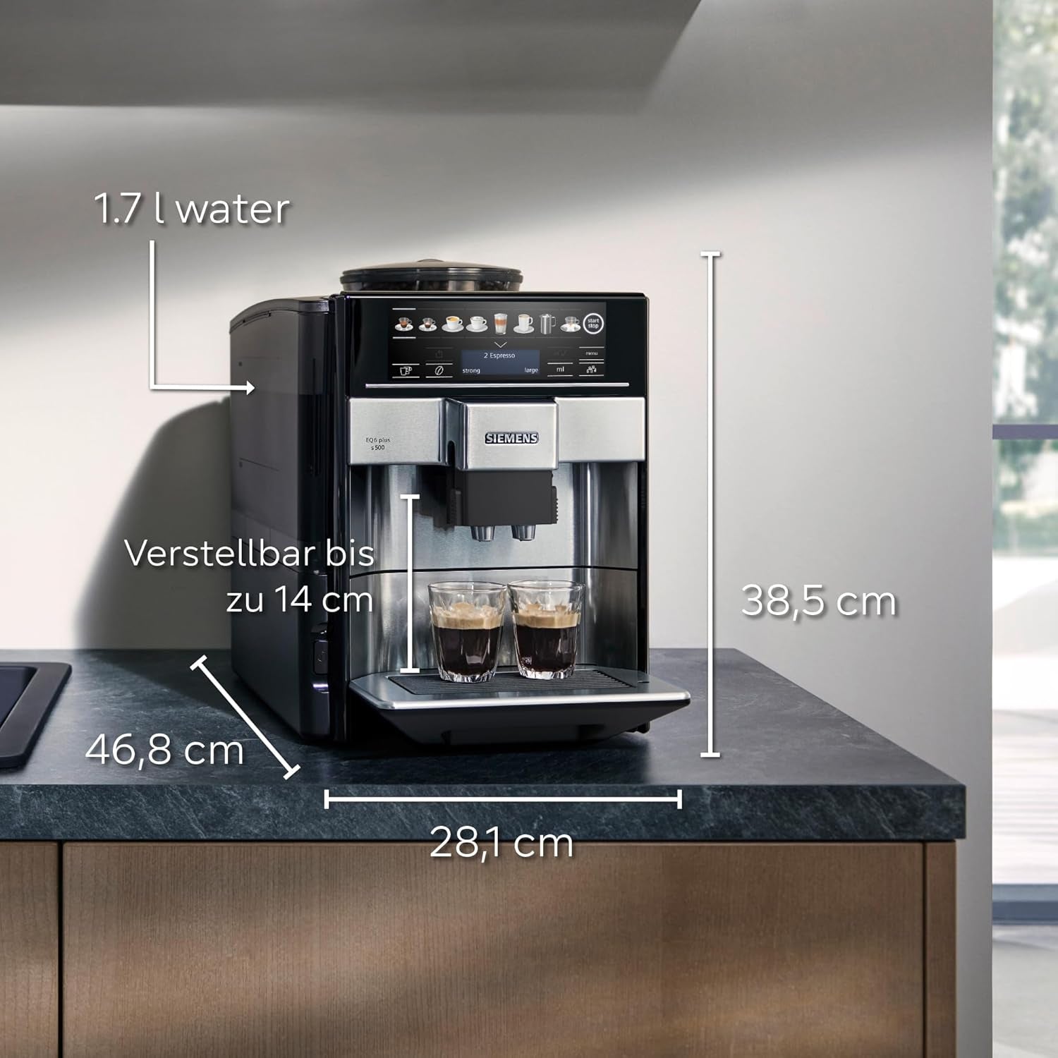 Siemens EQ.6 plus s300 Espressoautomat TE653501DE, für viele Kaffeespezialitäten, Milchaufschäumer, Keramikmahlwerk, Doppelkaffeefunktion, Antikalk, automatische Dampfreinigung, 1500 W, Silber