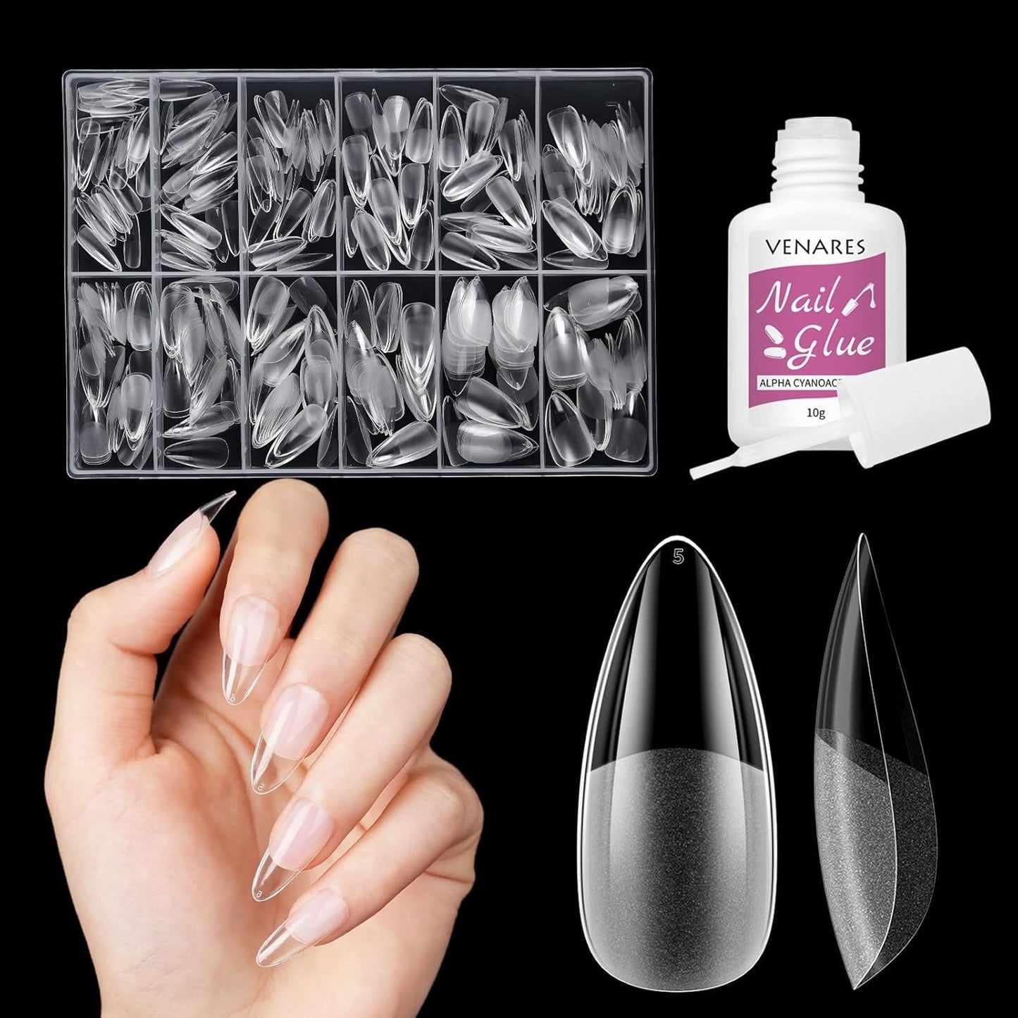 Kurze künstliche Nägel, Ballerina, 500 Stück, zum Aufkleben, 12 Größen, künstliche Nägel, kurze, weiche Gel-Nagelspitzen mit vollständiger Abdeckung für Gelnägel, kurz S