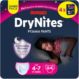Huggies DryNites Super saugfähige Nachtwindeln für Mädchen von 4–7 Jahren, 4 x 16 Höschenwindeln (64 Stück), Monatspackung