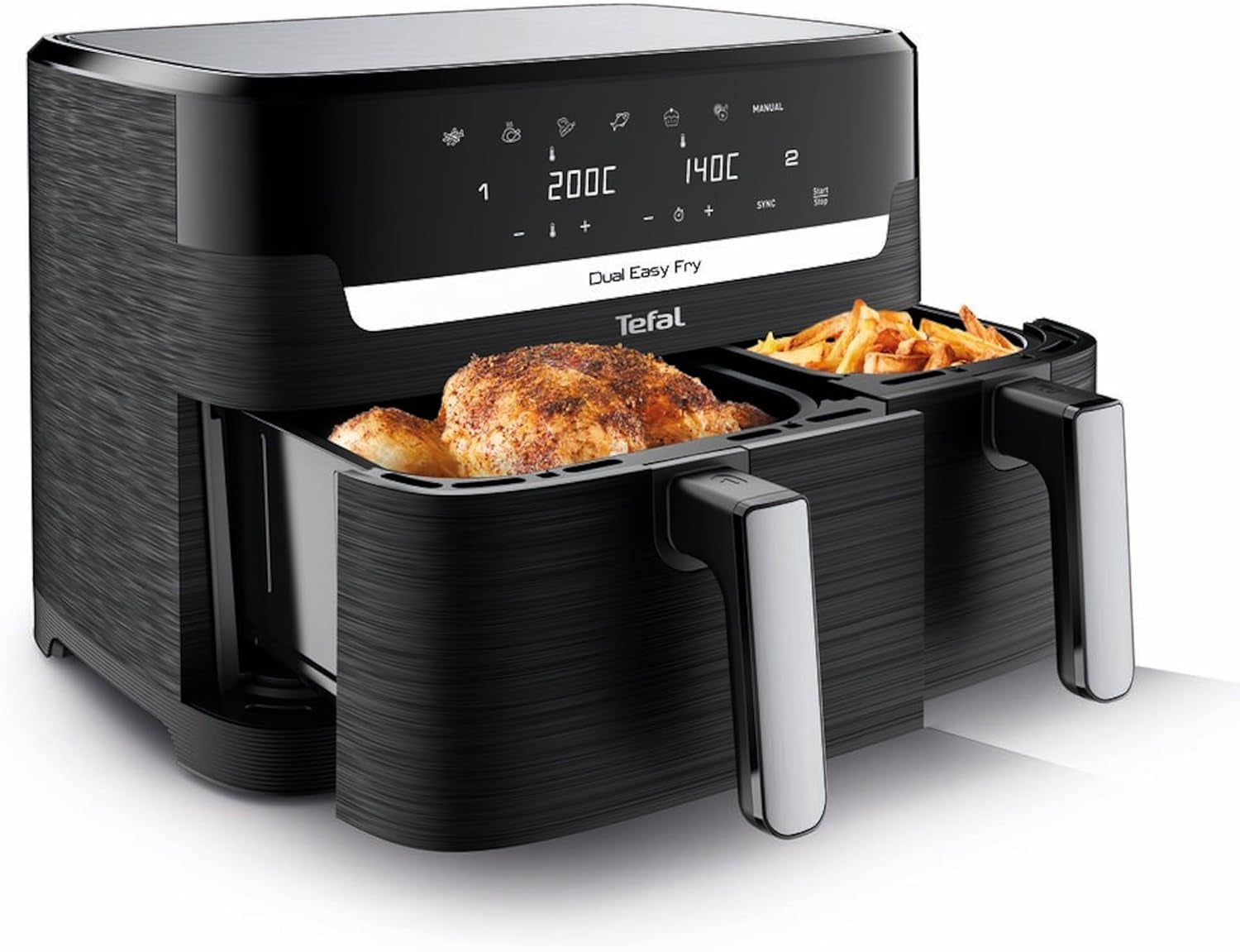 Tefal Dual Easy Fry Heißluftfritteuse mit zwei Kammern, Fassungsvermögen 5,2/3,1 Liter, zwei unabhängige Schubladen, 7 Programme Haushaltsgeräte Naty Shop Schwarz
