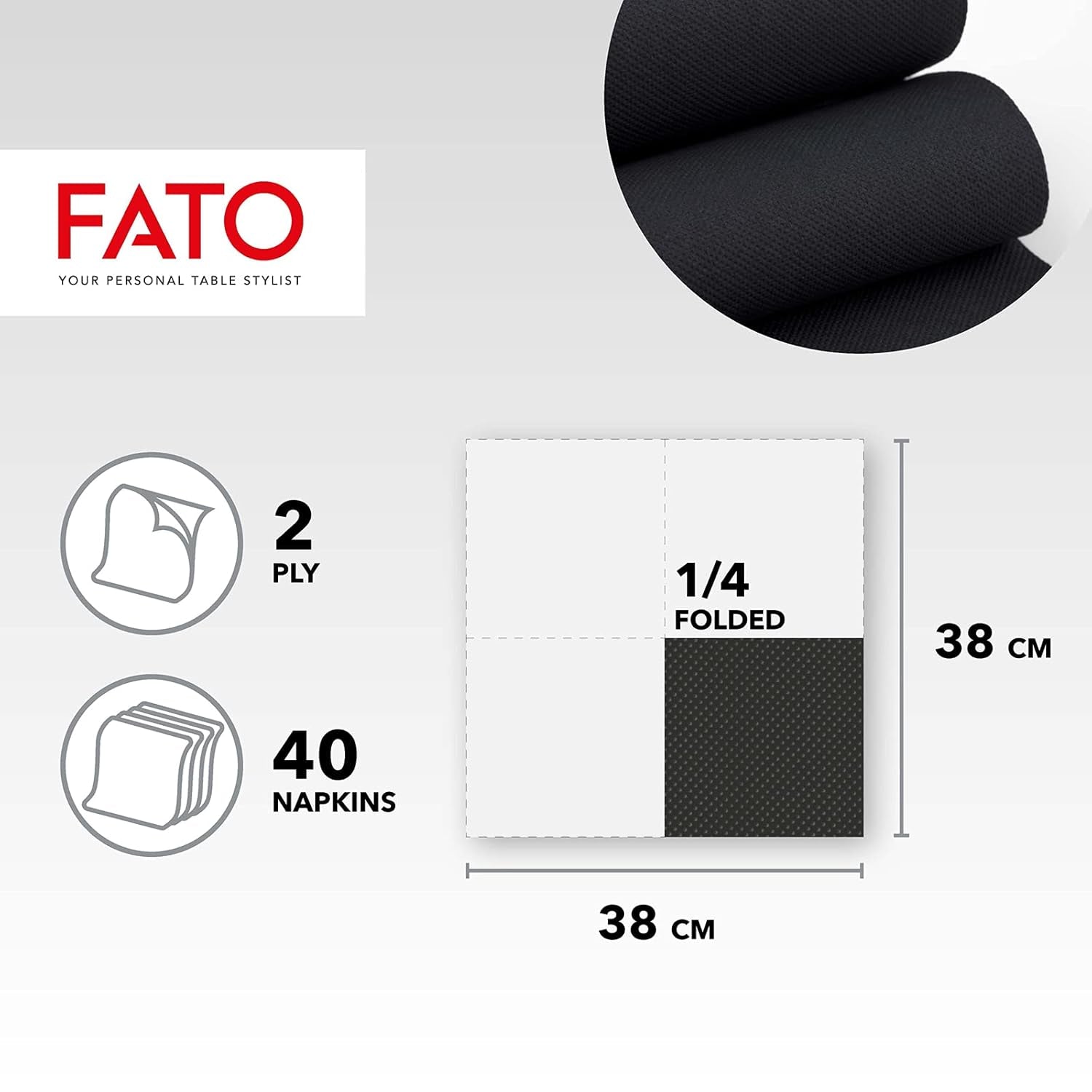 Weichheit und Weichheit, Einweg-Papiertücher, 40 Stück, Taschentücher, Größe 38 x 38, gefaltet, 4, 2-lagig, schwarze Farbe, 100 % reines Zellulosepapier, FSC-zertifiziert (2 Stück)